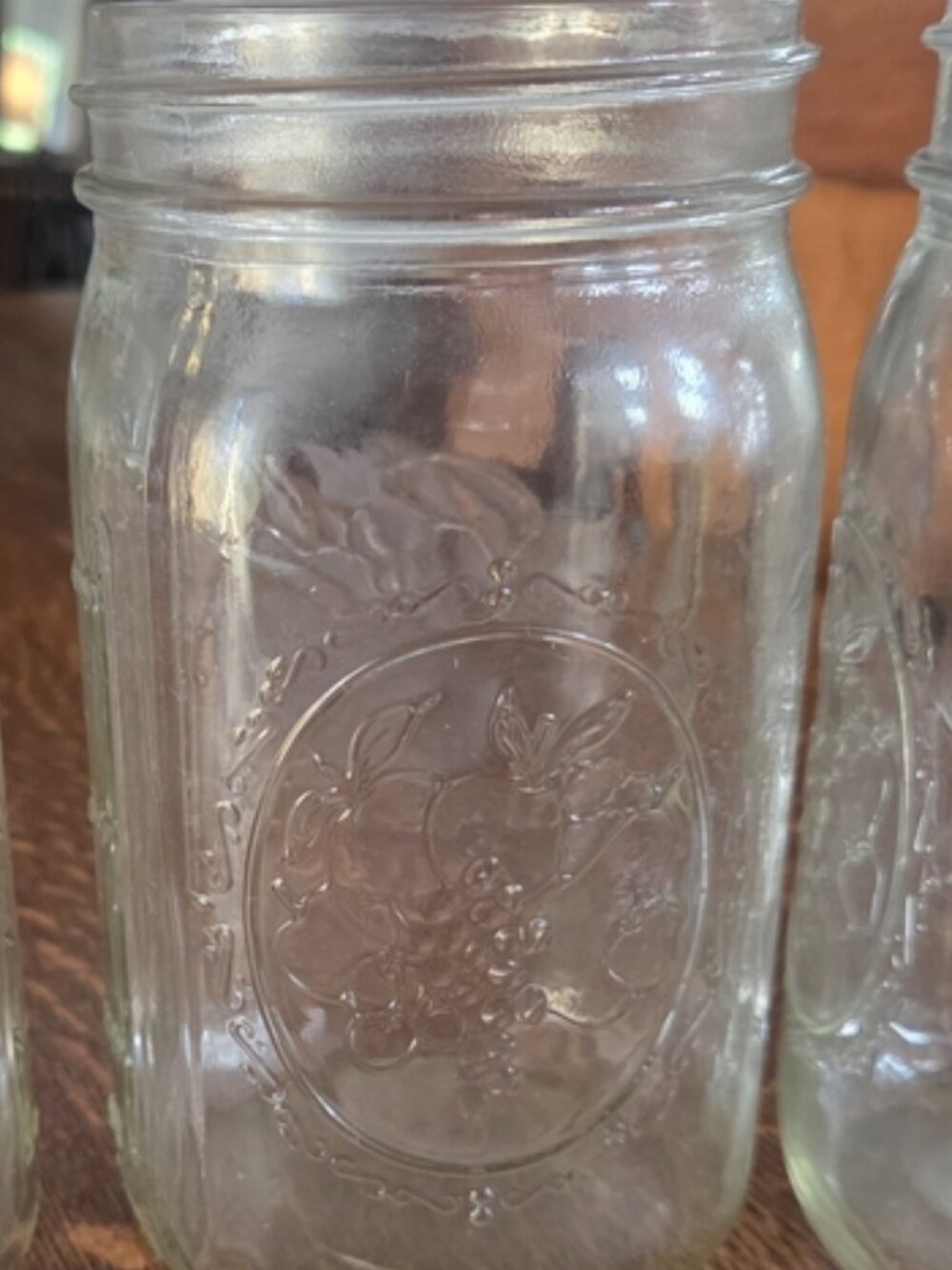 Clear Glass Wide Mouth Ball Mason Jar with Measurement and Fruit Embossing